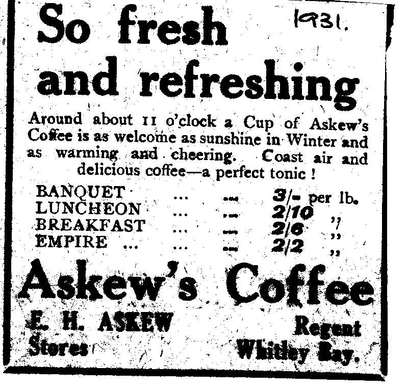 Newspaper cutting of advert for Askew's Coffee